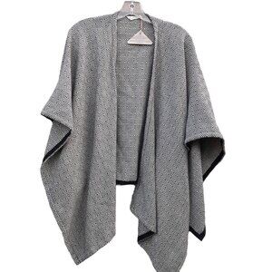 Hand Loom Poncho Shrug Cape Turkish Cotton One Size Black White Diamond